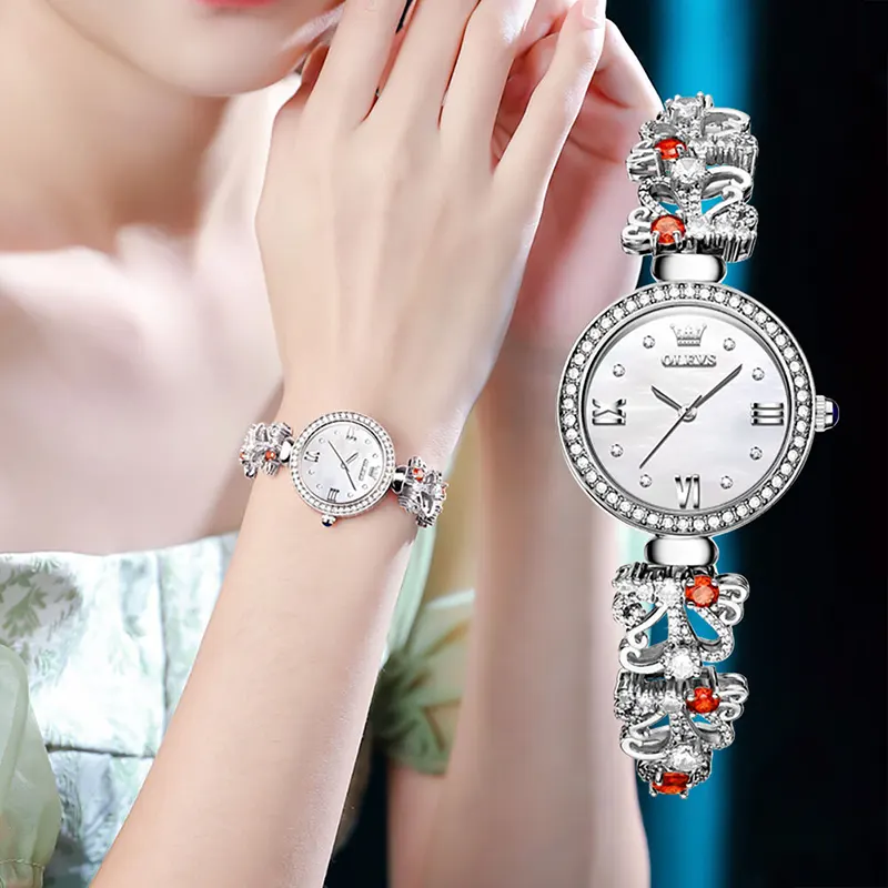 Olevs White Dial Silver-tone Ladies Watch | 9958